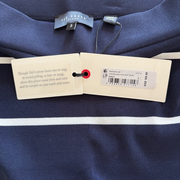 Ted Baker Emiliha Striped Midi Bodycon Knit Skirt, Navy/White, Size 3, NWT - Picture 9 of 14